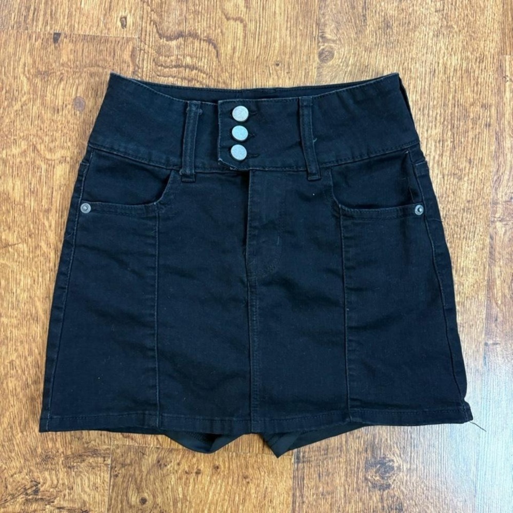 Windsor Black High Waisted Denim Skort Triple Button Mini pin up Womens S